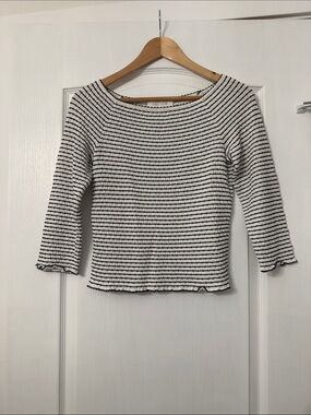 Escada Black and White Striped Knit Top